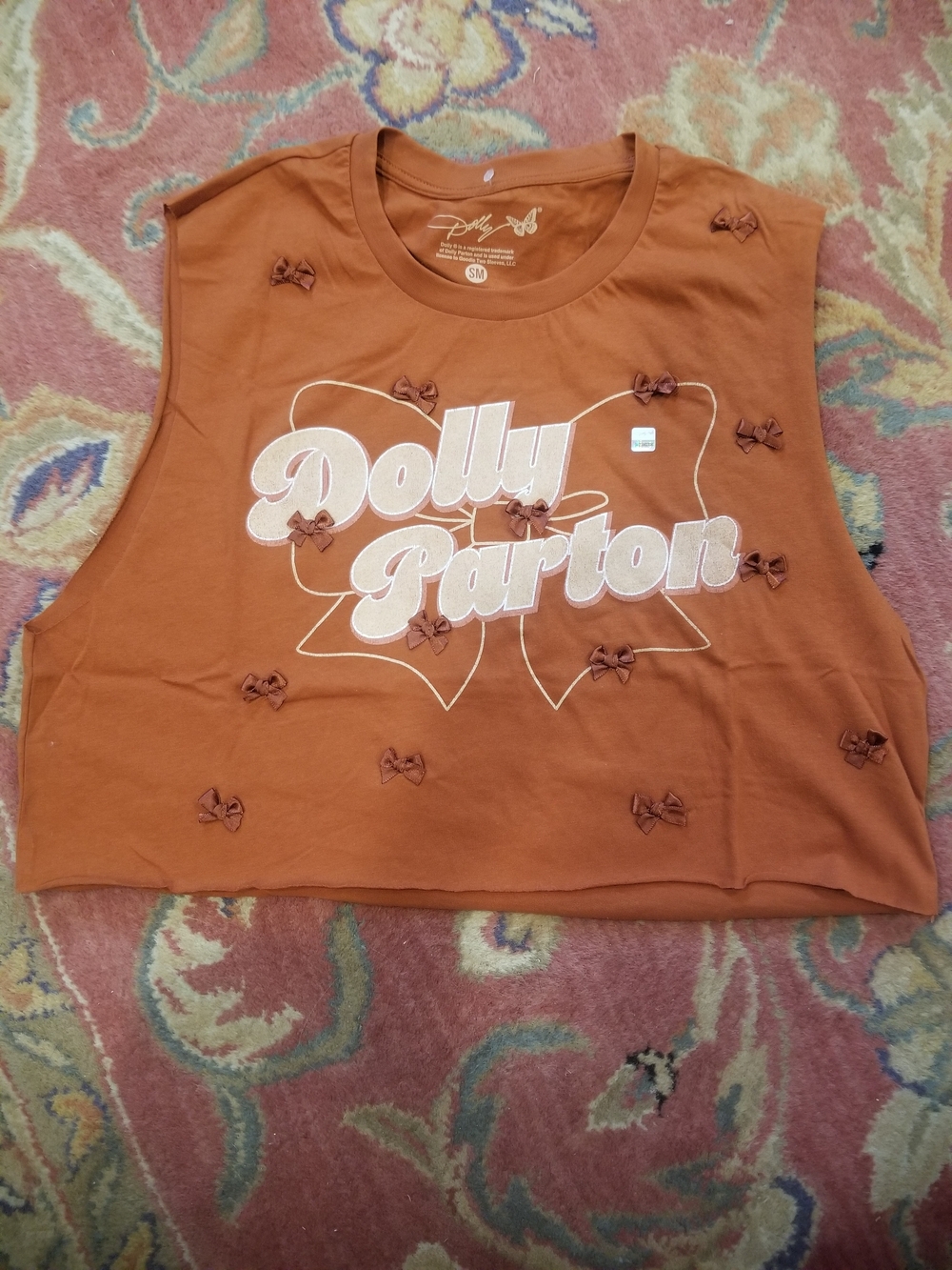 Dolly Parton Burnt Orange Crop Tank with Bows